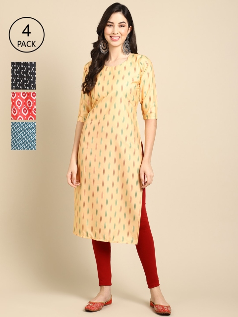 Ethnic basket Women Multicoloured Striped Keyhole Neck Flared Sleeves Block Print Crepe Kurta, Multi
Ethnic basket Women Multicoloured Striped Keyhole Neck Flared Sleeves Block Print Crepe Kurta, Multi