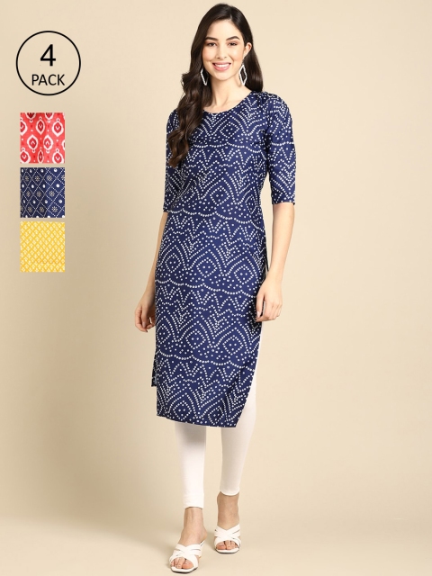 Ethnic basket Women Pack of 4 Multicoloured Geometric Striped Block Print Crepe Kurtas, Multi
Ethnic basket Women Pack of 4 Multicoloured Geometric Striped Block Print Crepe Kurtas, Multi
