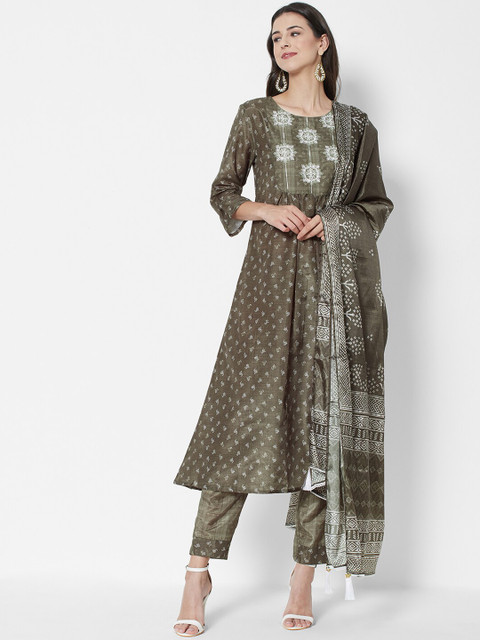 HEEPOSH Women Green Printed Chanderi Silk Kurta with Trousers & With Dupatta 
HEEPOSH Women Green Printed Chanderi Silk Kurta with Trousers & With Dupatta