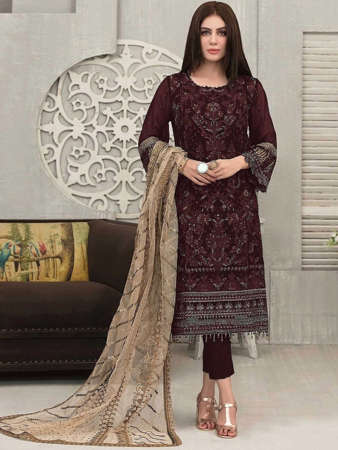 ODETTE Women Ethnic Motifs Embroidered Straight Kurta with Trousers & With Dupatta, Brown
ODETTE Women Ethnic Motifs Embroidered Straight Kurta with Trousers & With Dupatta, Brown