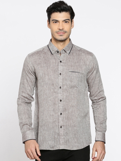 Louis Park Men Brown Tailored Fit Linen Smart Casual Shirt