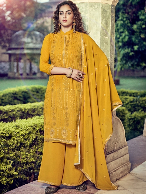 ODETTE Women Mustard Yellow Ethnic Motifs Embroidered Thread Work Kurta with Palazzos & With Dupatta
ODETTE Women Mustard Yellow Ethnic Motifs Embroidered Thread Work Kurta with Palazzos & With Dupatta