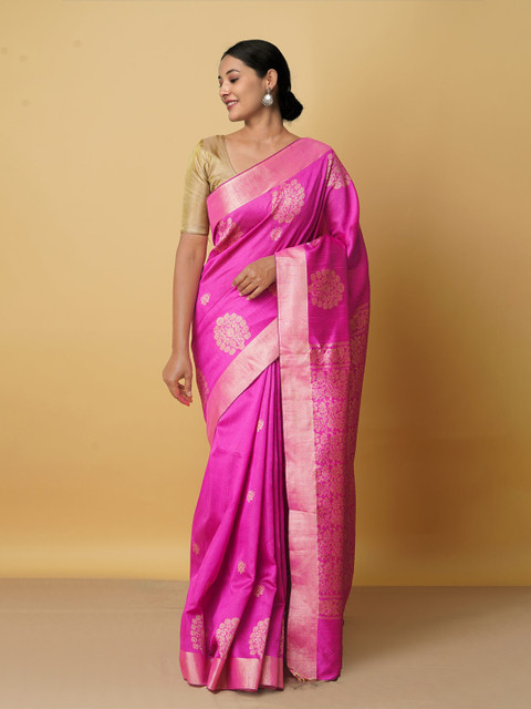 Unnati Silks Pink & Gold-Toned Woven Design Zari Art Silk Saree
Unnati Silks Pink & Gold-Toned Woven Design Zari Art Silk Saree