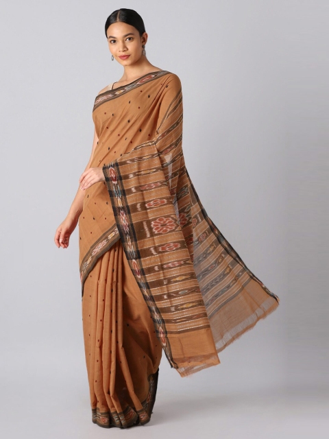 Taneira Brown & Grey Woven Design Pure Cotton Saree