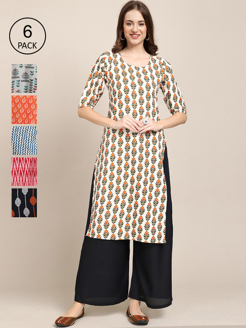 KALINI Women Multicoloured Pack Of 6 Geometric Printed Block Print Crepe Kurta, Multi
KALINI Women Multicoloured Pack Of 6 Geometric Printed Block Print Crepe Kurta, Multi