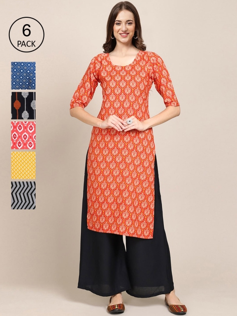 KALINI Women Multicoloured Pack Of 6 Ethnic Motifs Printed Block Print Crepe Kurta, Multi
KALINI Women Multicoloured Pack Of 6 Ethnic Motifs Printed Block Print Crepe Kurta, Multi