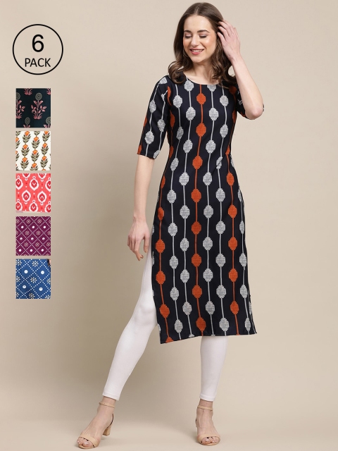 KALINI Women Multicoloured Pack Of 6 Geometric Printed Block Print Crepe Kurta, Multi
KALINI Women Multicoloured Pack Of 6 Geometric Printed Block Print Crepe Kurta, Multi