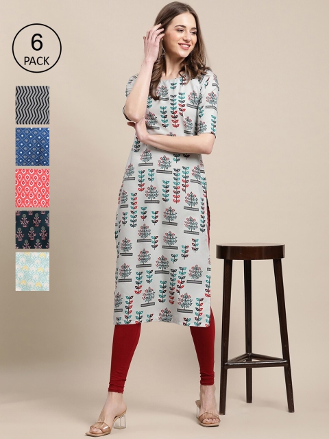KALINI Women Multicoloured Pack Of 6 Geometric Printed Block Print Crepe Kurta, Multi
KALINI Women Multicoloured Pack Of 6 Geometric Printed Block Print Crepe Kurta, Multi