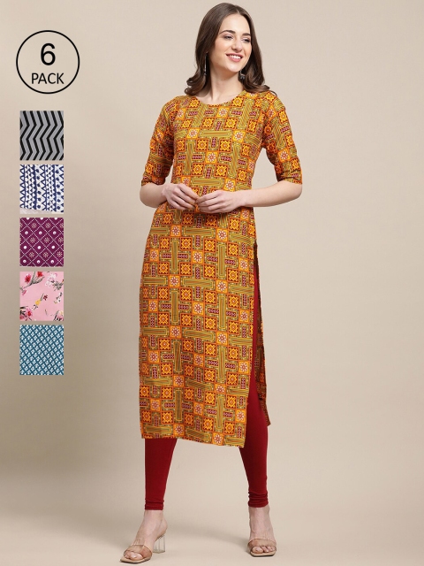KALINI Women Multicoloured Floral Checked Gotta Patti Block Print Crepe Kurta, Multi
KALINI Women Multicoloured Floral Checked Gotta Patti Block Print Crepe Kurta, Multi