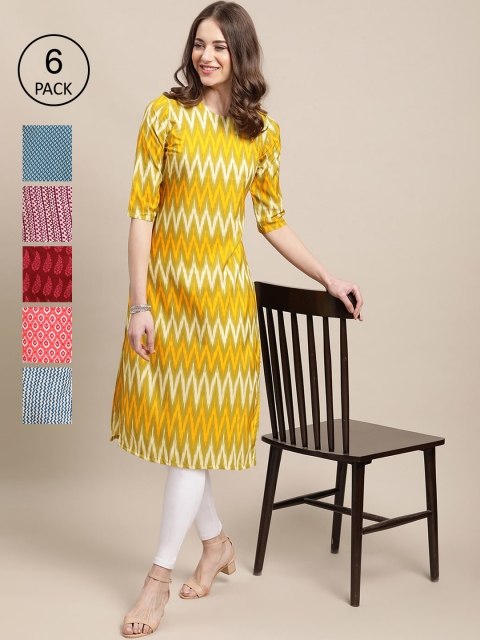 KALINI Women Multicoloured Pack Of 6 Ethnic Motifs Printed Crepe Kurta, Multi
KALINI Women Multicoloured Pack Of 6 Ethnic Motifs Printed Crepe Kurta, Multi