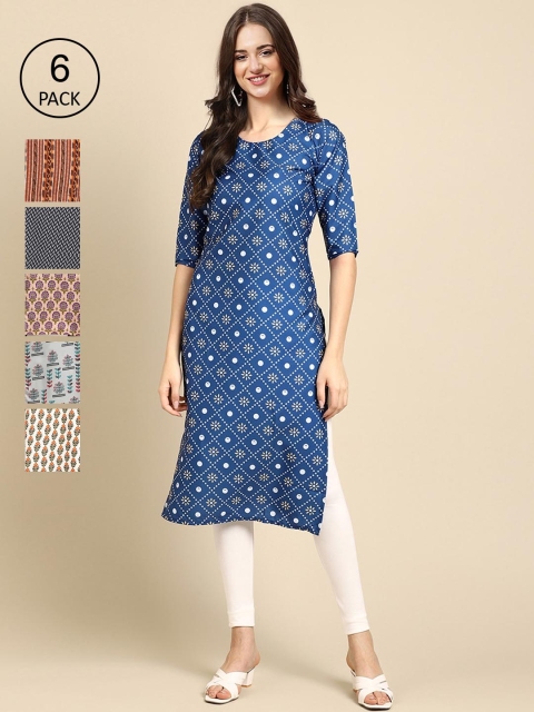 KALINI Women Multicoloured Pack Of 6 Ethnic Motifs Printed Crepe Kurta, Multi
KALINI Women Multicoloured Pack Of 6 Ethnic Motifs Printed Crepe Kurta, Multi