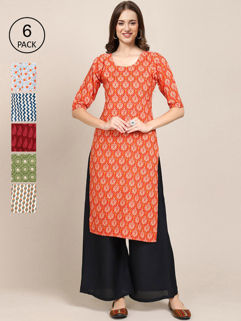 KALINI Women Multicoloured Pack Of 6 Ethnic Motifs Printed Block Print Crepe Kurta, Multi
KALINI Women Multicoloured Pack Of 6 Ethnic Motifs Printed Block Print Crepe Kurta, Multi