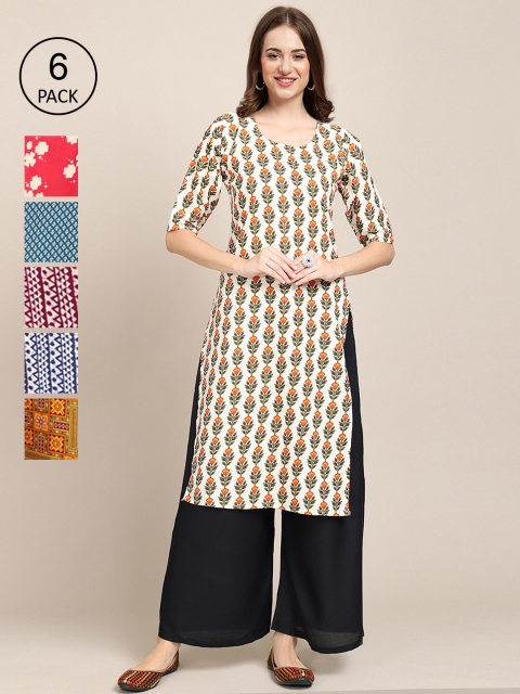 KALINI Women Pack of 6 Multicolored Ethnic Motifs Printed Block Print Crepe Kurtas, Multi
KALINI Women Pack of 6 Multicolored Ethnic Motifs Printed Block Print Crepe Kurtas, Multi