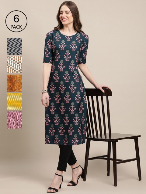 1 Stop Fashion Women Pack Of 6 Multicoloured Ethnic Motifs Printed Crepe Kurta, Multi
1 Stop Fashion Women Pack Of 6 Multicoloured Ethnic Motifs Printed Crepe Kurta, Multi