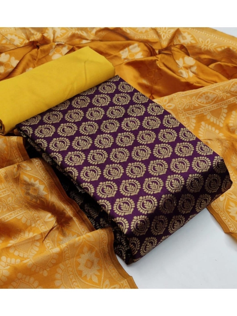 MORLY Purple & Yellow Dupion Silk Unstitched Dress Material