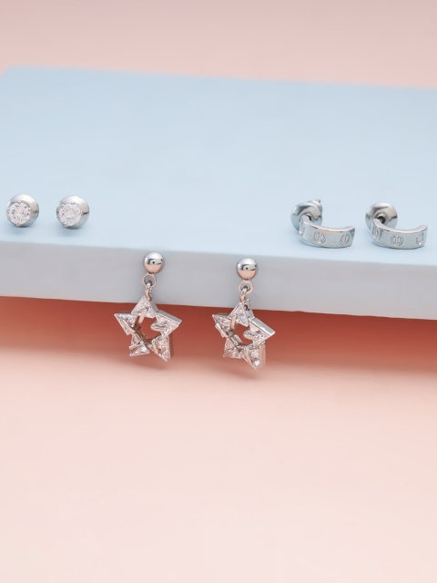 Kushal's Fashion Jewellery Set of 3 Rhodium Plated Star Shaped Studs Earrings, White
Kushal's Fashion Jewellery Set of 3 Rhodium Plated Star Shaped Studs Earrings, White