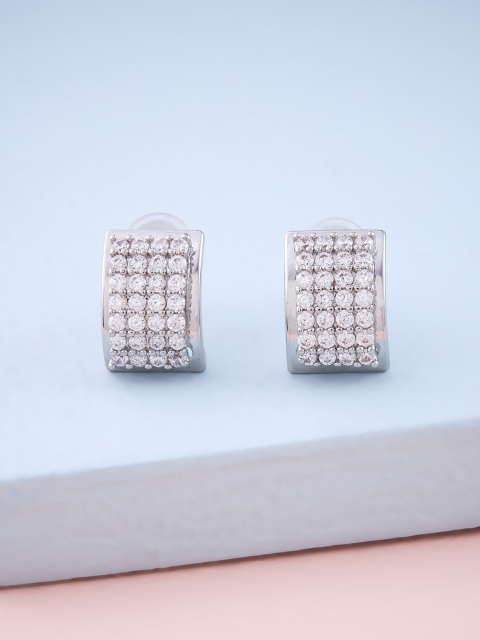Kushal's Fashion Jewellery Rhodium Plated Square Studs Earrings, White