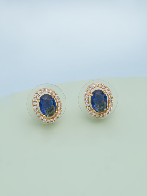 Kushal's Fashion Jewellery Blue Oval Studs Earrings