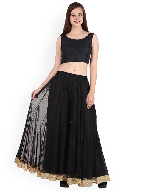 Shararat Women Black & Gold Flared Net Ethnic Palazzos