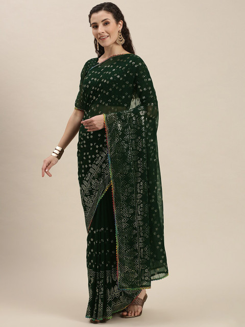 Amrutam Fab Green & Silver-Toned Floral Beads and Stones Pure Georgette Saree
Amrutam Fab Green & Silver-Toned Floral Beads and Stones Pure Georgette Saree
