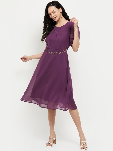 max Women Purple Solid Midi Dress