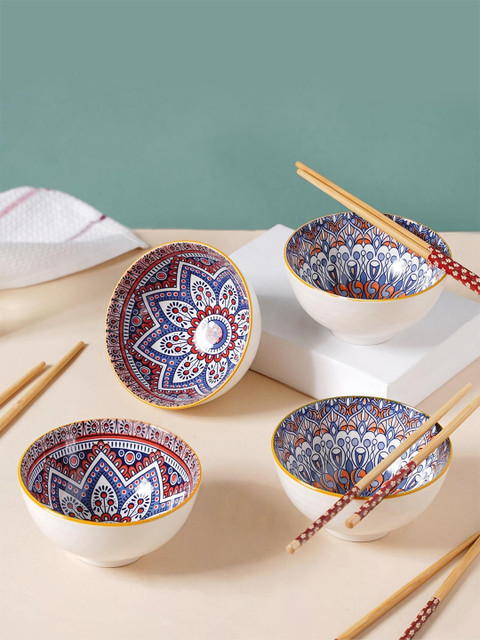 Nestasia Off Pack Of 4 Floral Printed Ceramic Glossy Bowls And Chopsticks 200 ml Each, Off white
Nestasia Off Pack Of 4 Floral Printed Ceramic Glossy Bowls And Chopsticks 200 ml Each, Off white