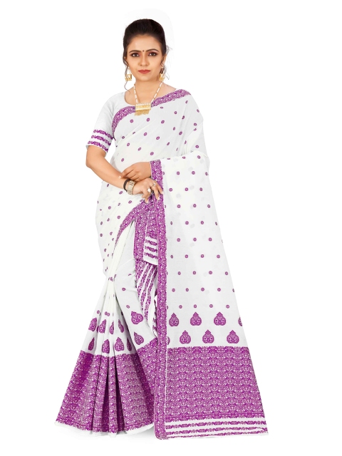 Skirans Magenta & White Woven Design Saree