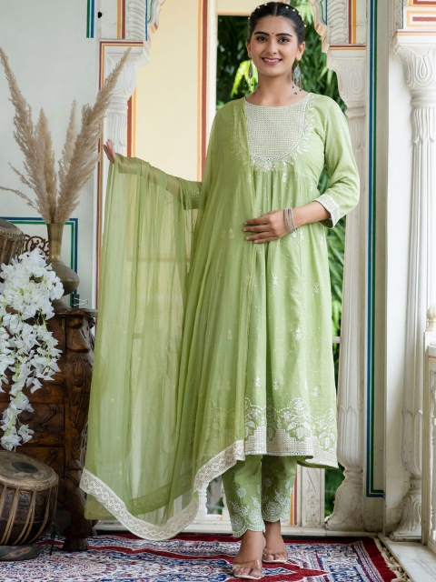 Kesarya Women Lime Green Ethnic Motifs Embroidered Empire Pure Cotton Kurta with Trousers & With Dupatta
Kesarya Women Lime Green Ethnic Motifs Embroidered Empire Pure Cotton Kurta with Trousers & With Dupatta