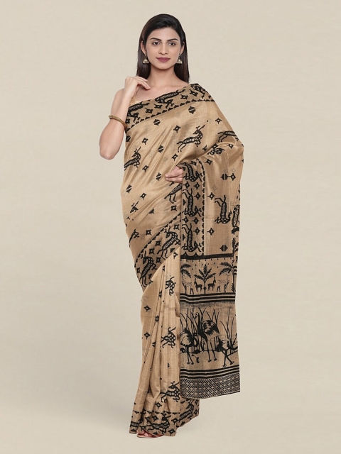 Pothys Beige & Black Pure Cotton Saree