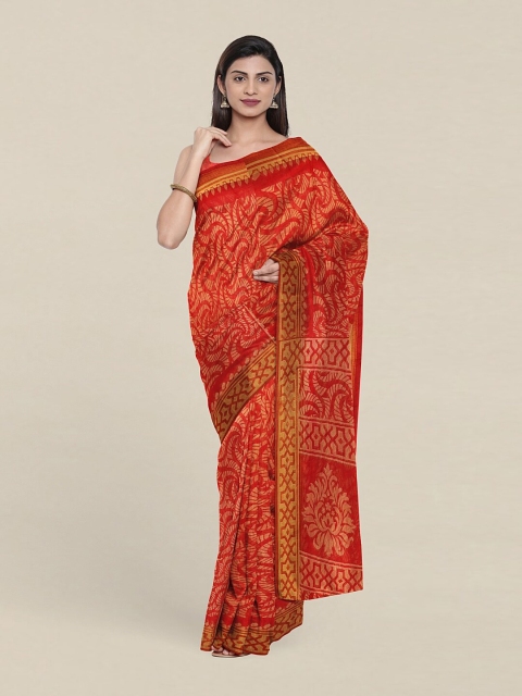 Pothys Red & Yellow Zari Saree