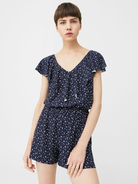 MANGO Navy Layered Playsuit, Navy blue