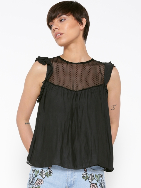 MANGO Women Black Solid A-Line Top