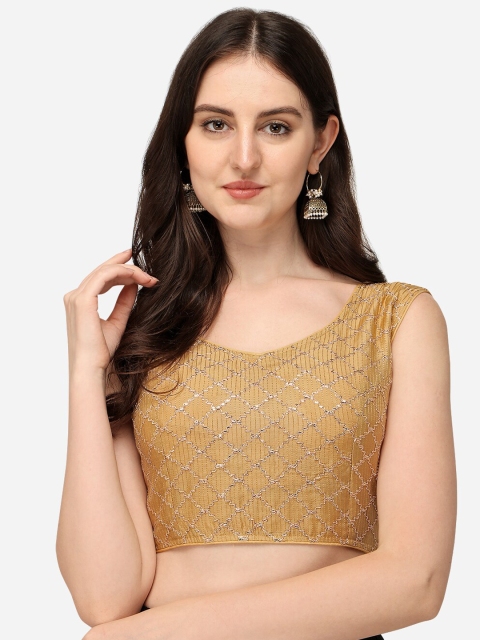 Fab Viva Women Beige Colored Embroidered Saree Blouse