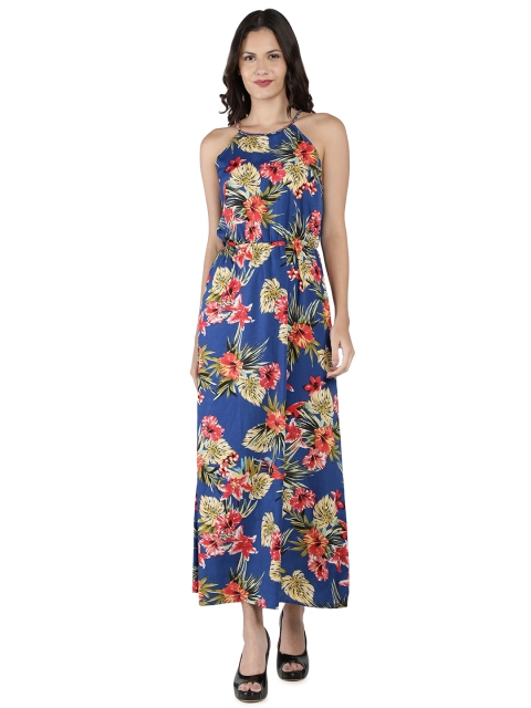NUEVOSDAMAS Blue & Red Floral Georgette Maxi Dress