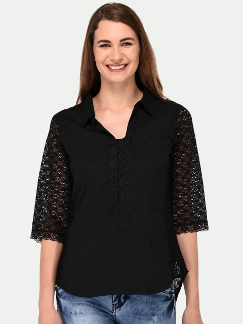 PATRORNA Women Black Shirt Style Top