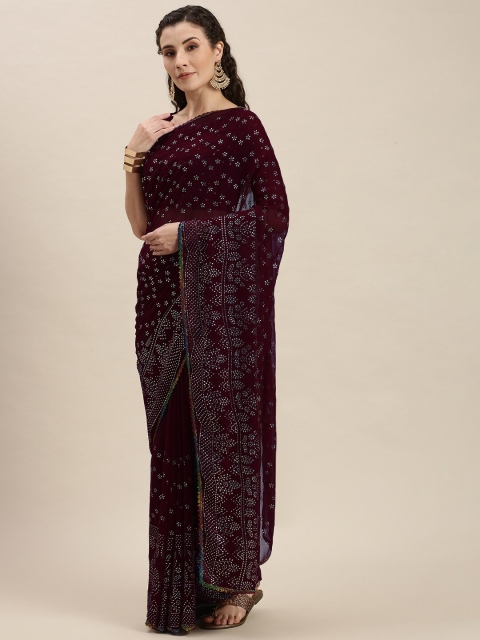 Fab Viva Purple & Silver-Toned Floral Embellished Pure Georgette Saree