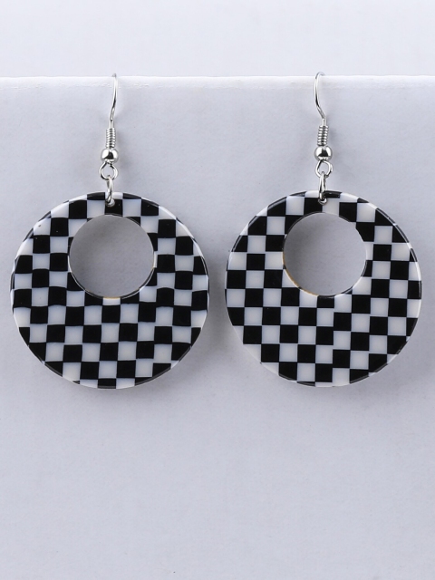 Silver Shine Women Black and White Classic Drop Earrings