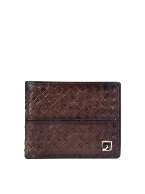 Da Milano Men Textured Leather Two Fold Wallet, Brown