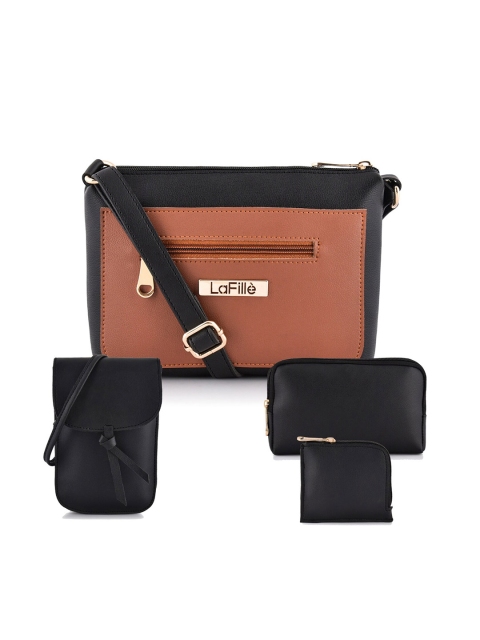 LaFille Women Black PU Structured Sling Bag