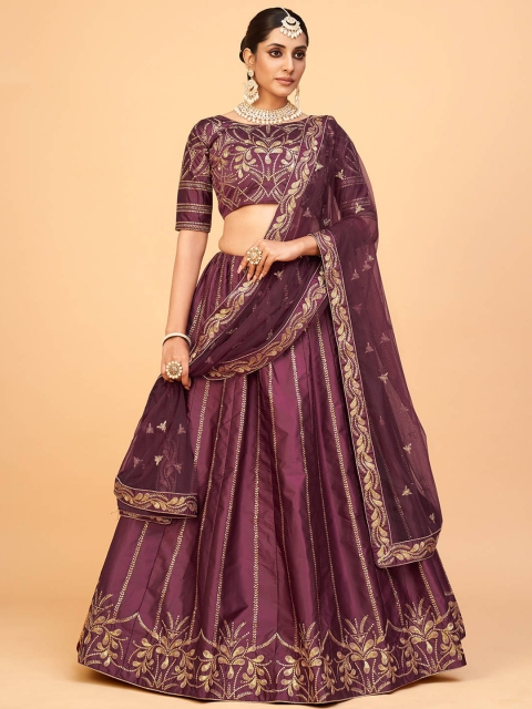 FABPIXEL Purple & Gold-Toned Embroidered Thread Work Semi-Stitched Lehenga & Unstitched Blouse With Dupatta
FABPIXEL Purple & Gold-Toned Embroidered Thread Work Semi-Stitched Lehenga & Unstitched Blouse With Dupatta