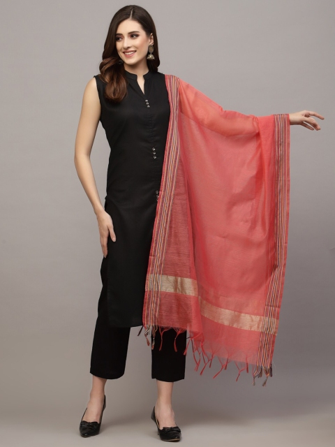 Stylum Women Coral & Gold-Toned Woven Design Dupatta