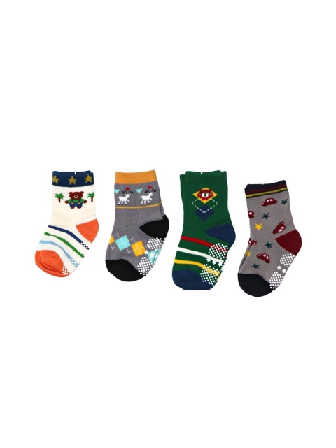 YOUSTYLO Kids Pack of 4 Printed Cotton Socks, Grey