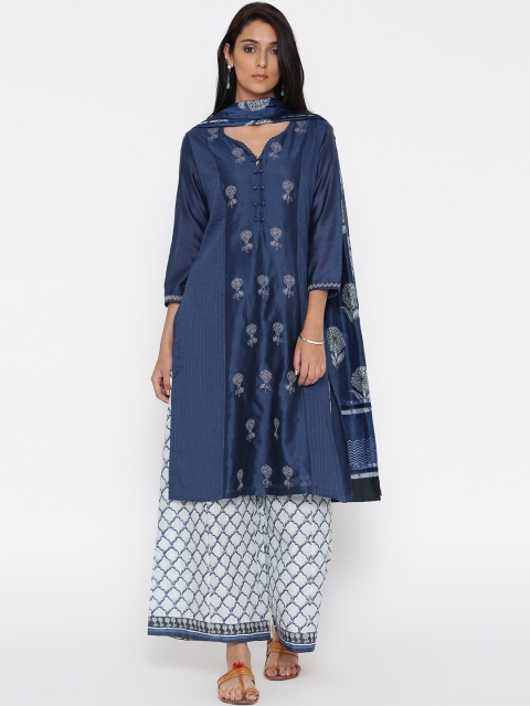 Biba Women Navy & Off-White Embroidered Kurta with Printed Palazzos & Dupatta, Navy blue
Biba Women Navy & Off-White Embroidered Kurta with Printed Palazzos & Dupatta, Navy blue