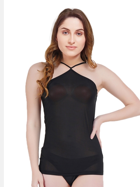 COLOR STYLE Women Black Solid Halter Neck Baby Doll