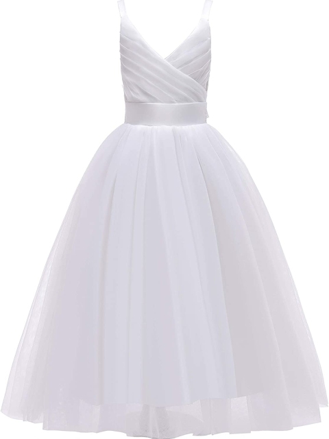 Samsara Couture Girls White Net Maxi Dress