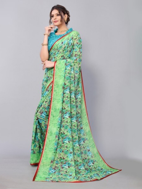 Yashika Green & Blue Floral Saree