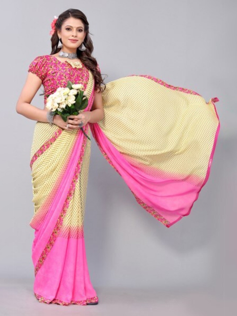 Yashika Pink & Yellow Saree