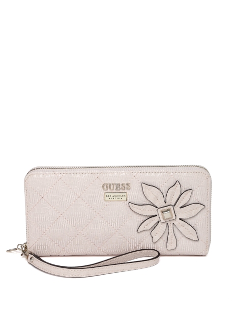 GUESS Women Pink Logo Textured Zip Around Wallet