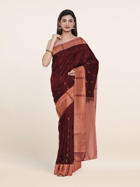 Pothys Maroon & Copper-Toned Woven Design Zari Pure Silk Saree