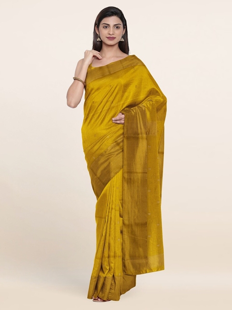 Pothys Yellow & Gold-Toned Woven Design Zari Silk Cotton Saree